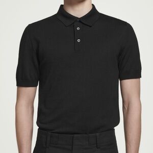 COS Men’s Black Knitted Silk Blend Polo Shirt - Size : Large / Regular Fit
